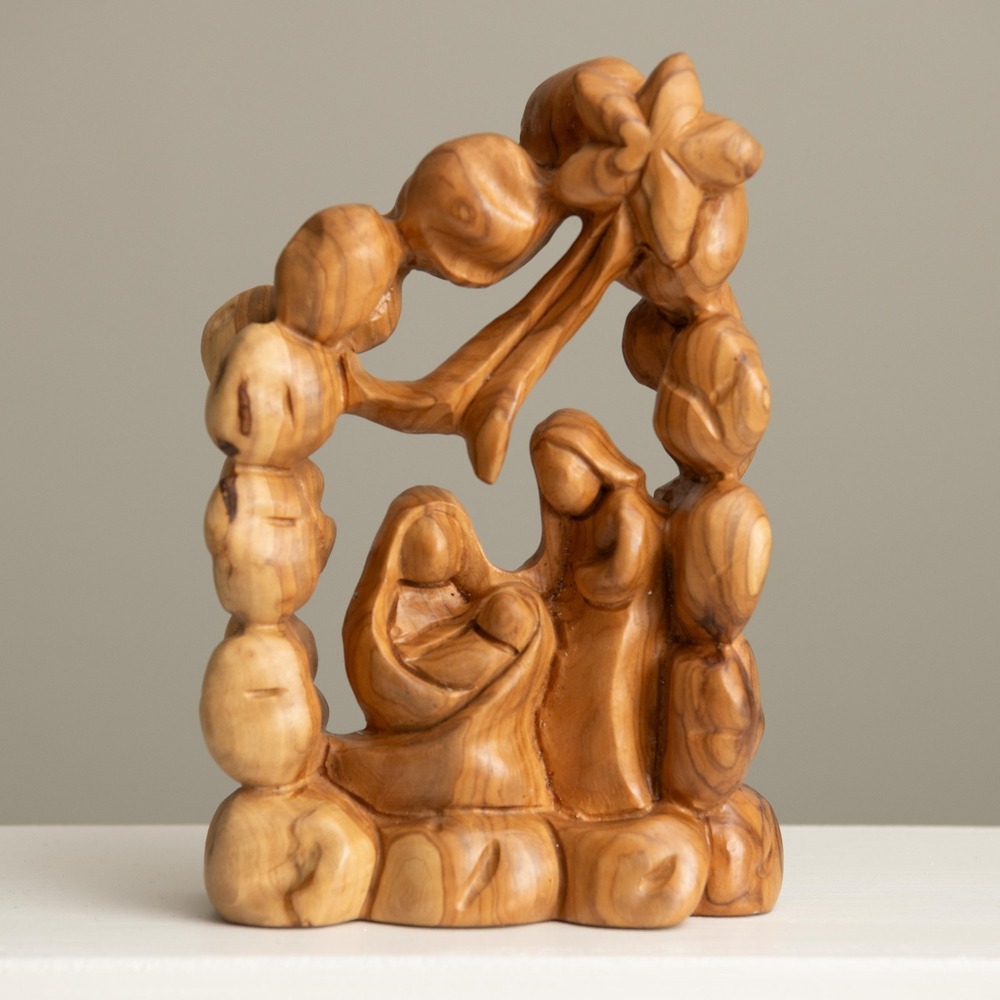 Hand Carved Olive Wood Nativity Scene Holy Family Figurine Bethlehem Star Rustic